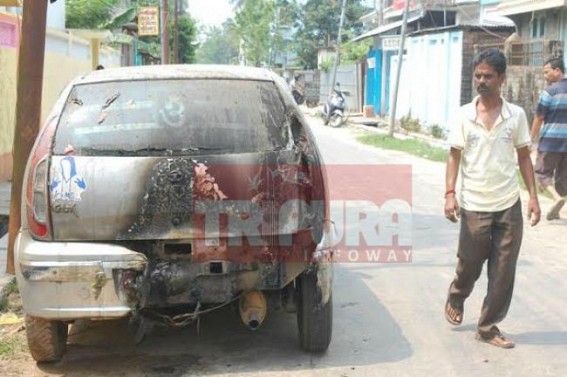 Car put on fire by miscreants at Agartala city